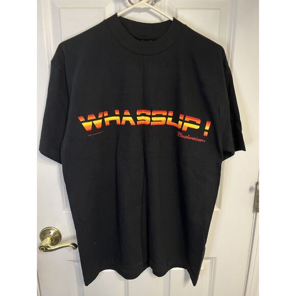 Vintage Y2K 2001 Budweiser Whassup! Beer Black T-Shirt Size Large - NWT - Picture 1 of 7